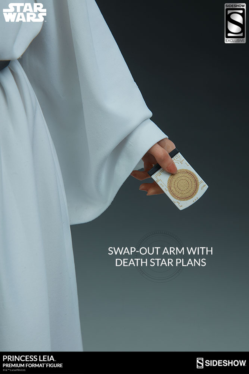 The exclusive edition of Leia comes with an extra hand holding the plans to the Death Star.